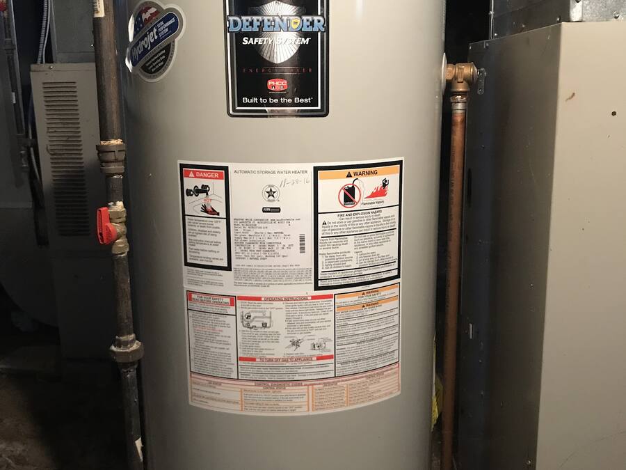 Newly installed gas water heater with copper supply lines